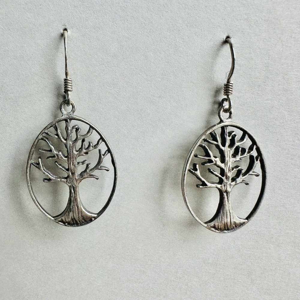 925 Sterling Silver earrings vintage Tree Of Life #210